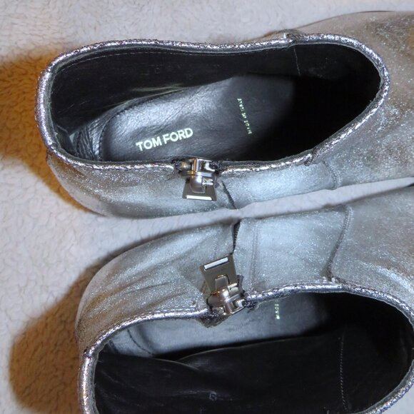 Tom Ford Edgar Silver Metallic Leather Side Zip Ankle Boots 9 T